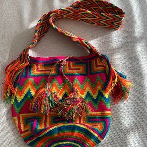 Columbian Cross Body bucket style Purse, drawstring with tassel